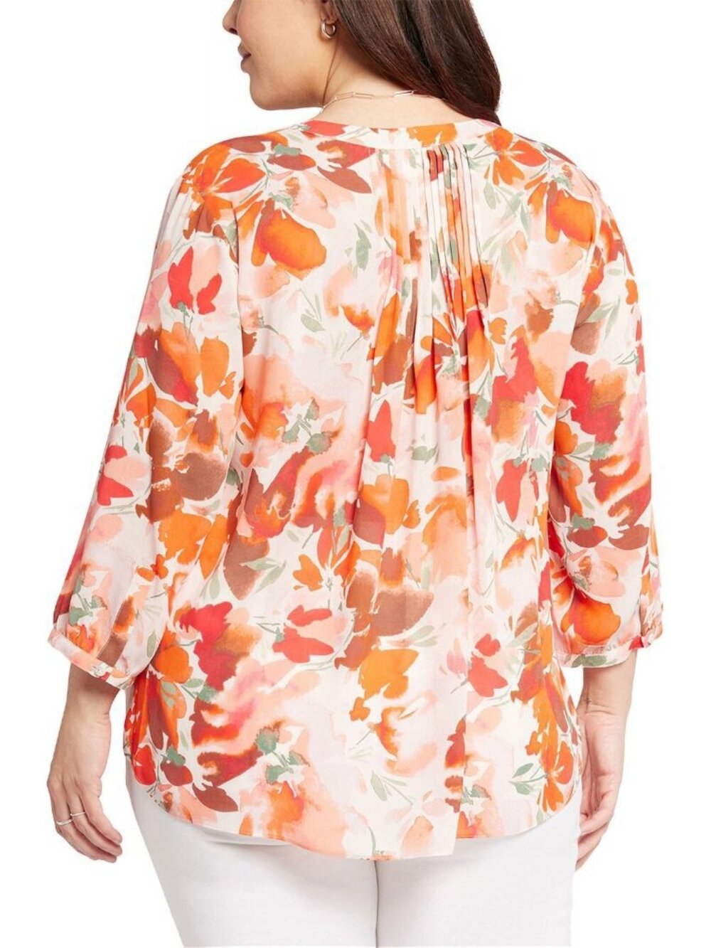 NYDJ womens Plus Pintuck Blouse, Plus Size 1X Pink Orange MSRP $89 - Picture 2 of 2